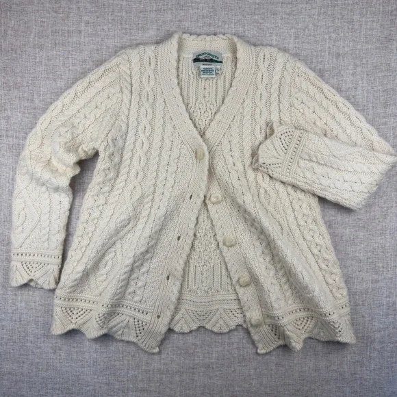 Aran Crafts Ireland 100% Merino Wool Cable Knit Cardigan Sweater S Cream - Picture 2 of 9